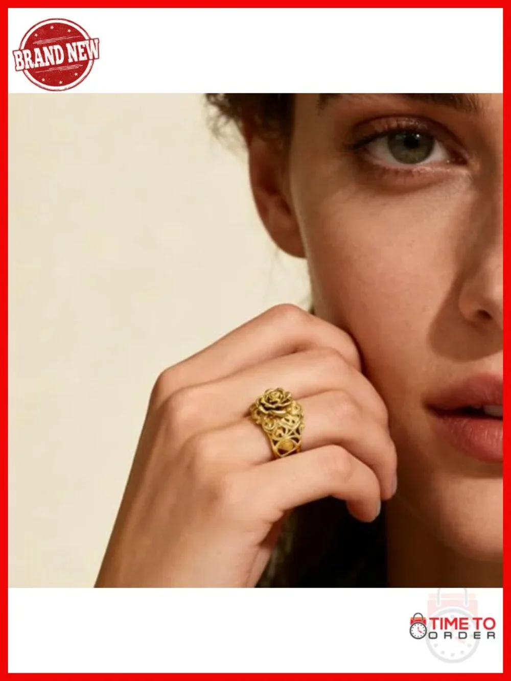 925 Sterling Silver Gold Plated Rose Ring Dainty Vintage Filigree 3D Floral Band